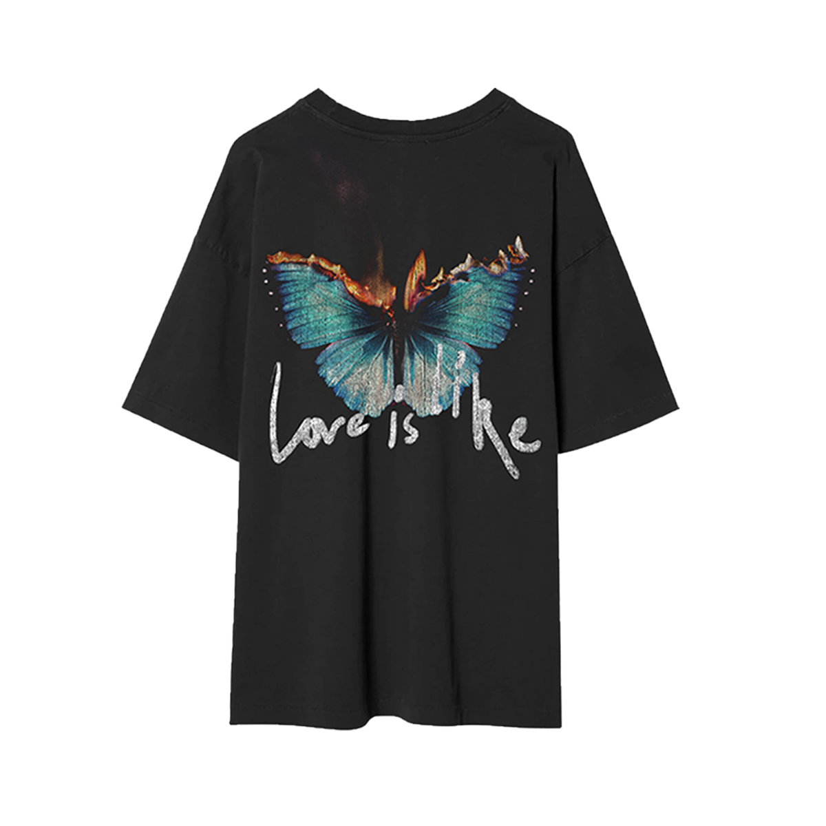 Love Is Like Flaming Butterfly Tee - Charcoal