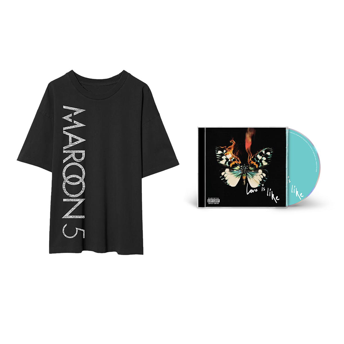 Love Is Like Flaming Butterfly Tee - Charcoal & Love Is Like - Store Exclusive CD (Signed)